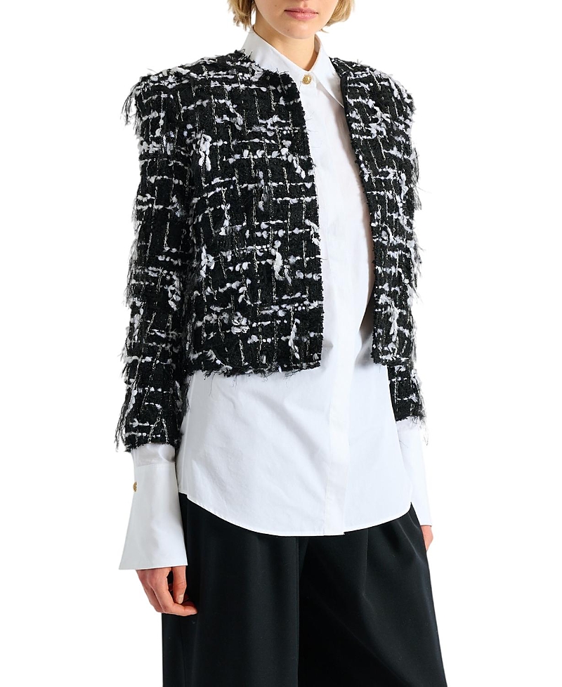 Balmain Cropped Jacket in Fringed Tweed