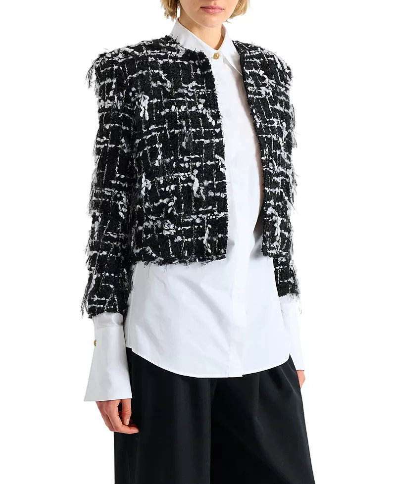 Balmain Cropped Jacket in Fringed Tweed
