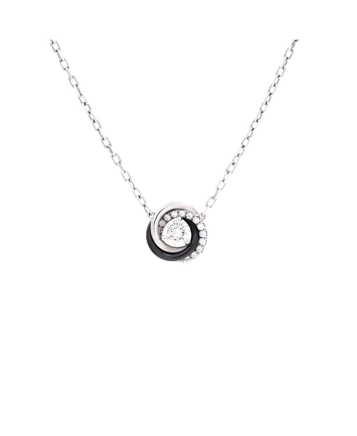 Pre-Owned Cartier Trinity Diamond Pendant Necklace 18K White Gold with Diamonds and Ceramic, 16.25