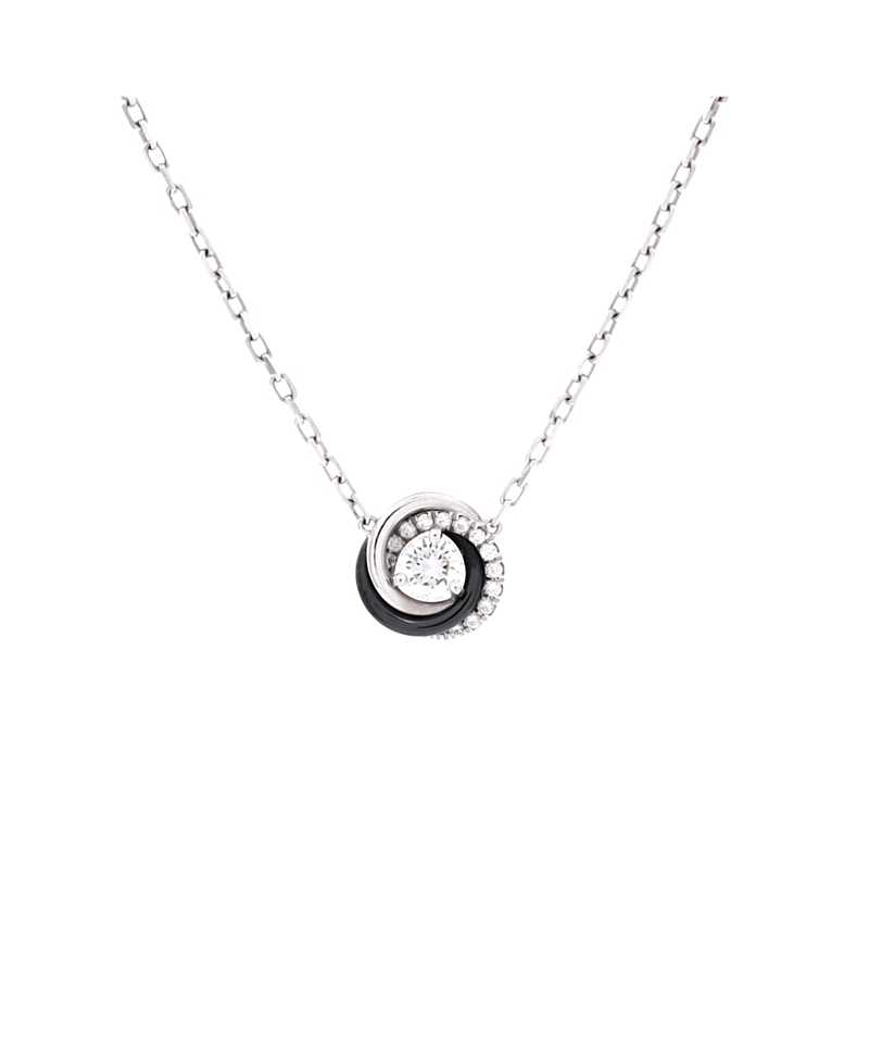 Pre-Owned Cartier Trinity Diamond Pendant Necklace 18K White Gold with Diamonds and Ceramic, 16.25