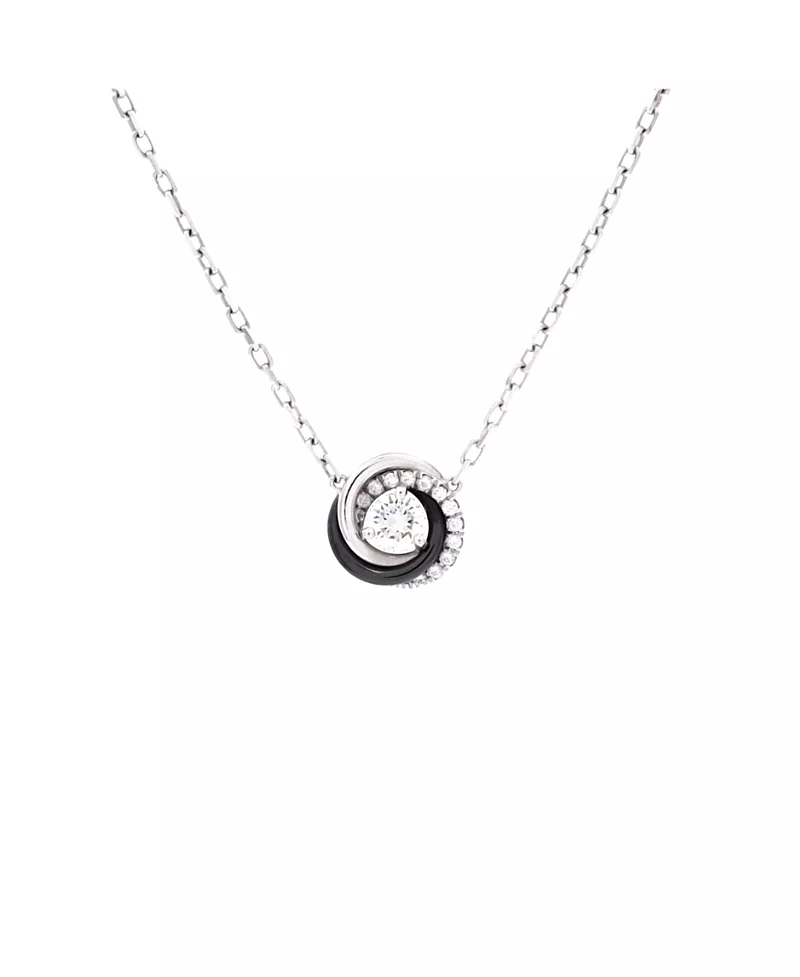 Pre-Owned Cartier Trinity Diamond Pendant Necklace 18K White Gold with Diamonds and Ceramic, 16.25