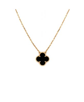 Vintage Alhambra Pendant Necklace 18K Gold and Onyx, 16"