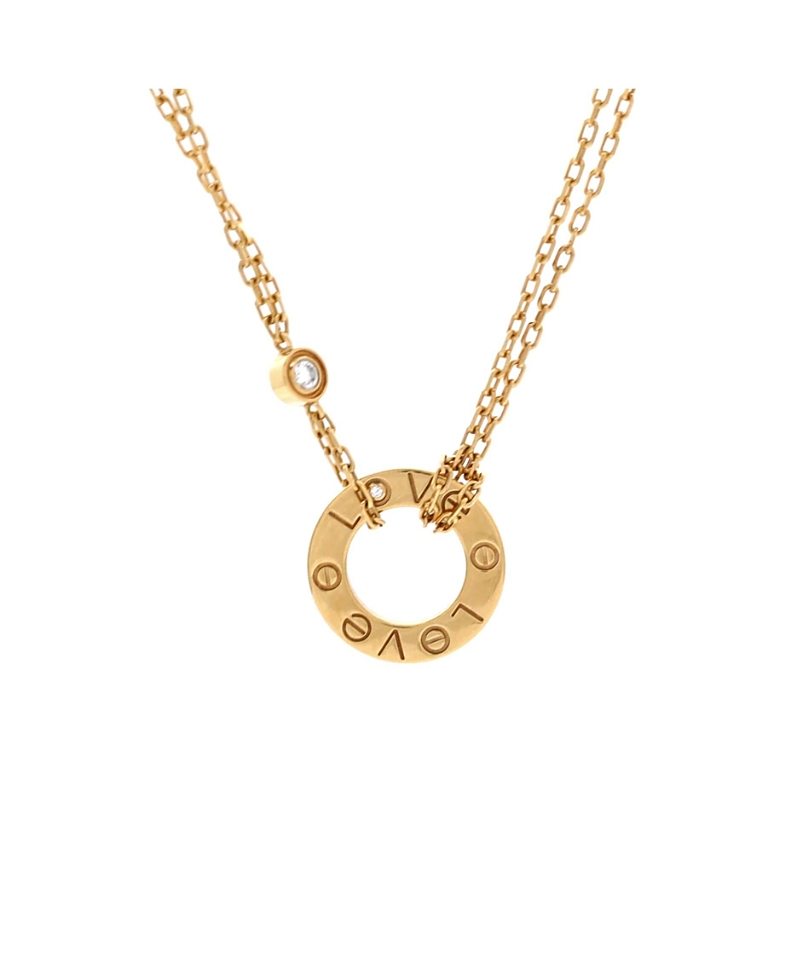 Pre-Owned Cartier 2 Diamonds Love Pendant Necklace 18K Gold and Diamonds, 17.5