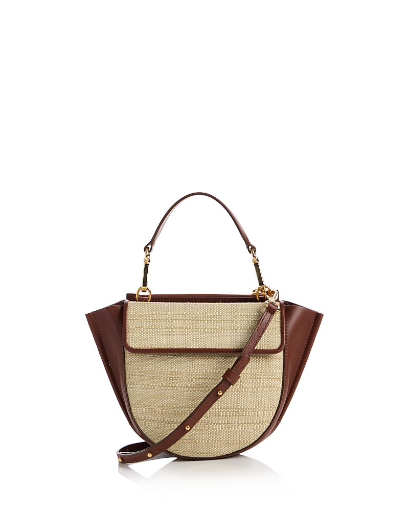 Wandler Hortensia Mini Raffia & Leather Top Handle Bag