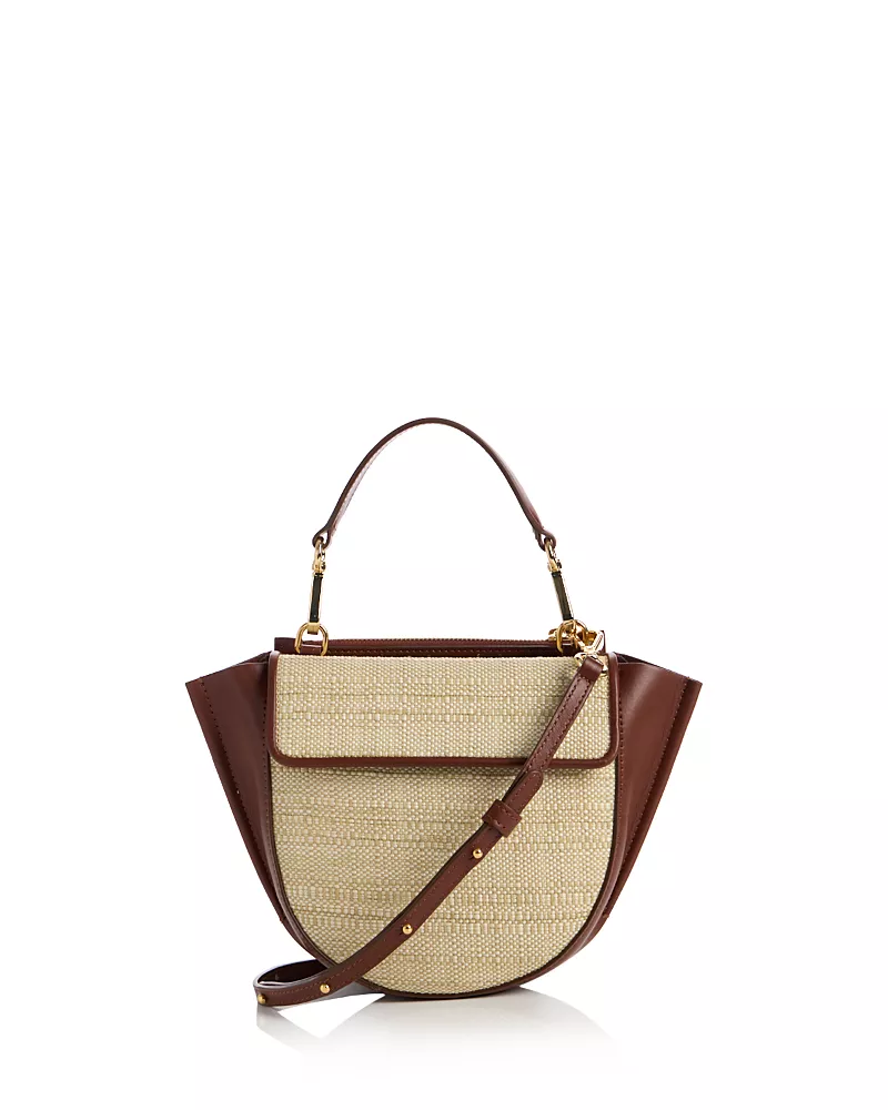 Wandler Hortensia Mini Raffia & Leather Top Handle Bag