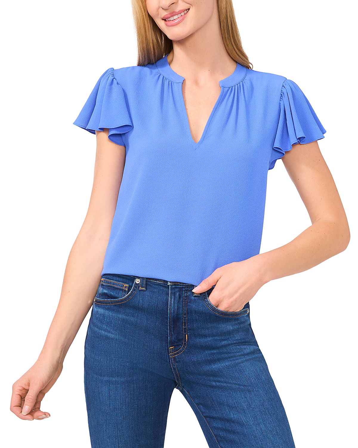 CeCe Split Neck Flutter Sleeve Top