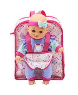  12 Inch Baby Doll Backpack Set Rainbow & Bunny, Ages 2+