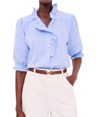  Women's Cotton Chambray Ruffle Blouse