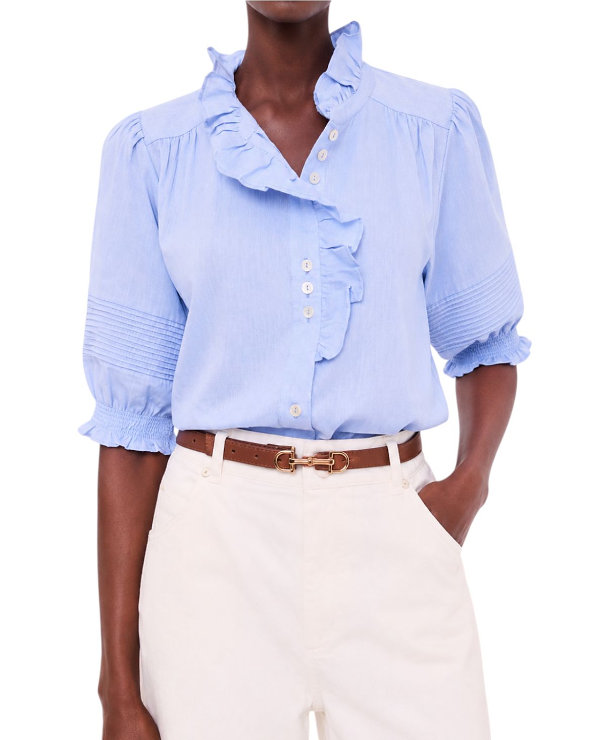Mint Velvet Women's Cotton Chambray Ruffle Blouse