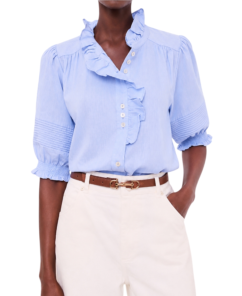 Mint Velvet Women's Cotton Chambray Ruffle Blouse