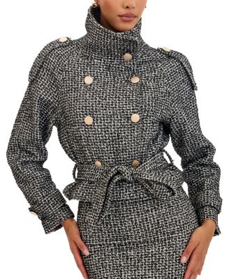  Sadie Tweed High Collar Belted Mini Jacket