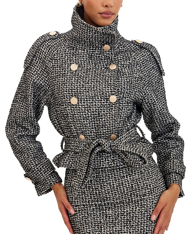 Miss Circle Sadie Tweed High Collar Belted Mini Jacket