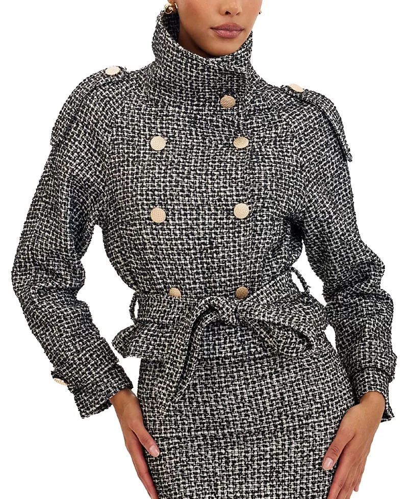 Miss Circle Sadie Tweed High Collar Belted Mini Jacket
