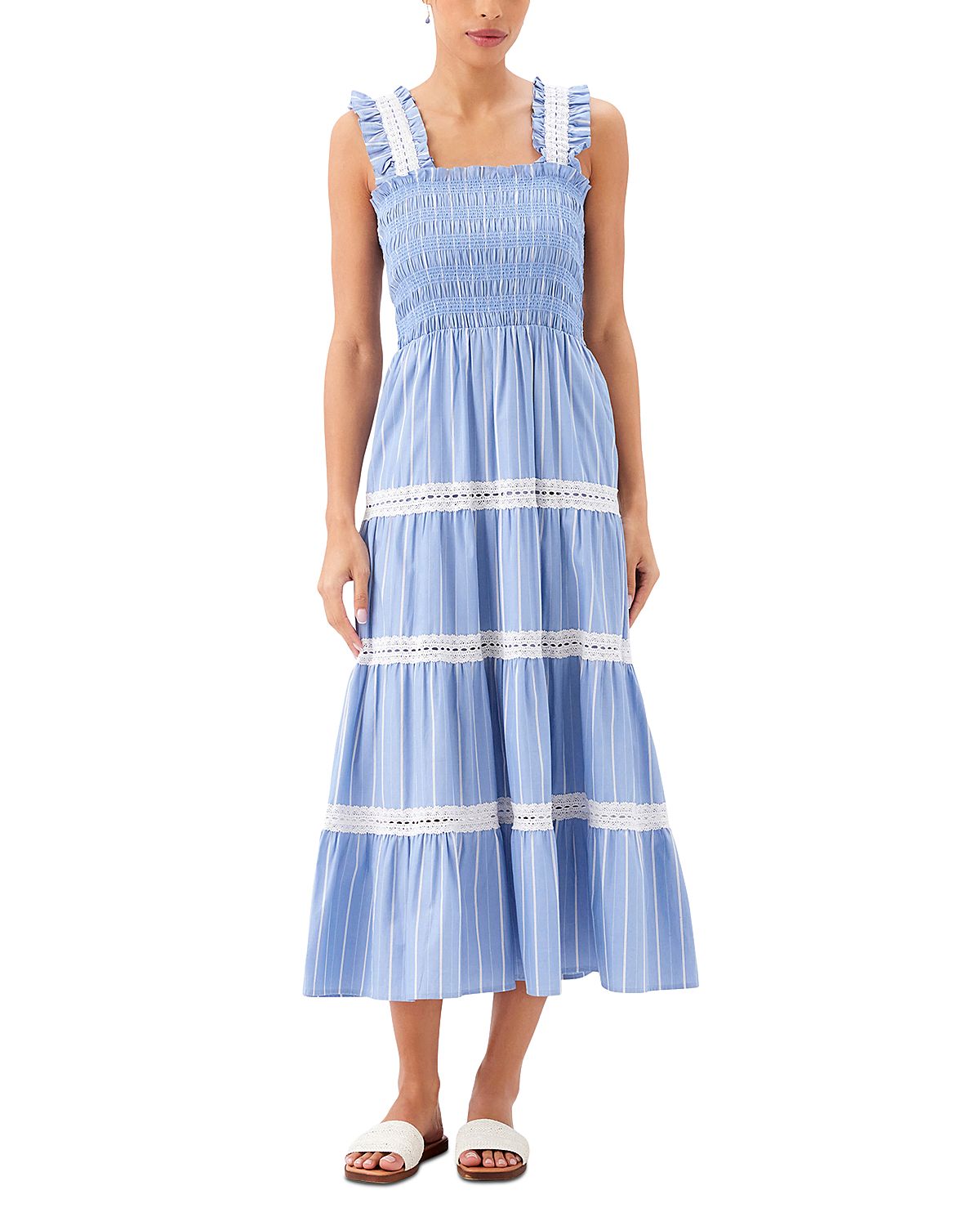 Karen Kane Striped Tiered Midi Dress