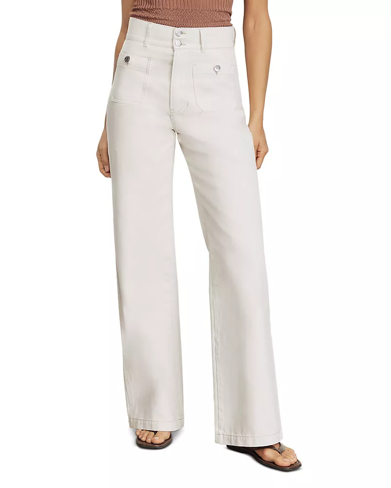 Veronica Beard Taylor High Rise Wide Leg Jeans in Ecru
