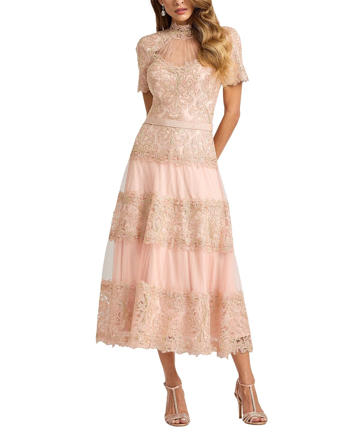 Tadashi Shoji Stelly Lotus Embroidered Tulle Midi Dress