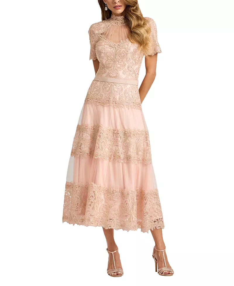 Tadashi Shoji Stelly Lotus Embroidered Tulle Midi Dress