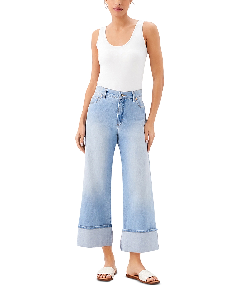 Karen Kane High Rise Cropped Wide Leg Jeans in Denim