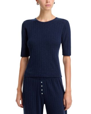 Pointelle Mid Sleeve Slim Fit Tee