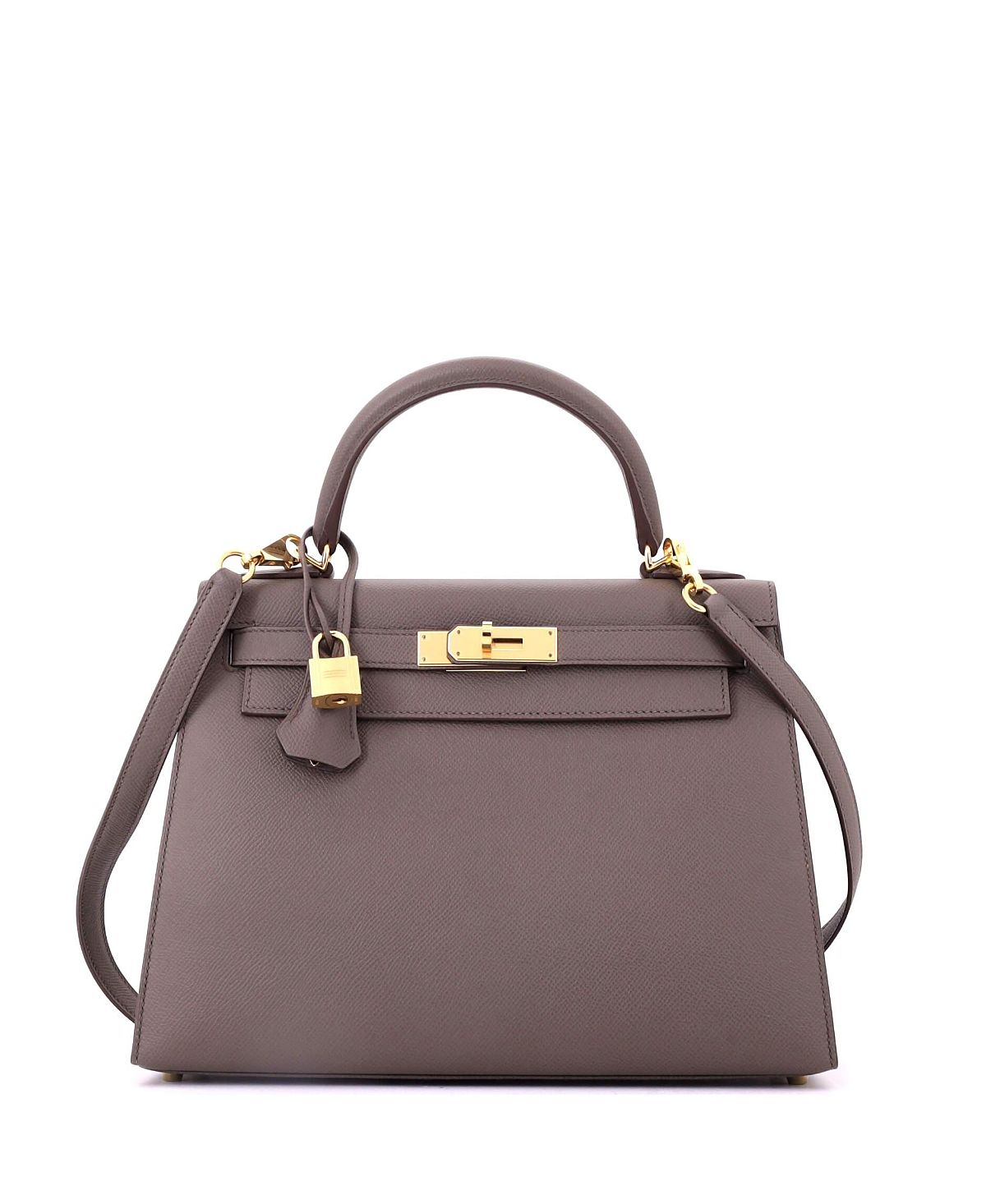 Pre-Owned HERMES Kelly 28 Handbag Grey Epsom with Gold Hardware