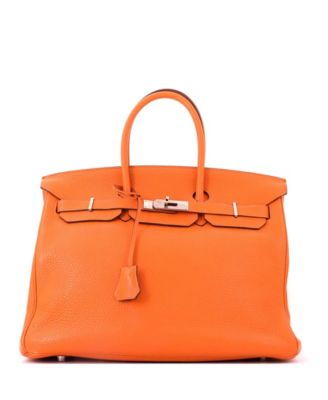 Birkin 35 Handbag Orange Clemence with Palladium Hardware