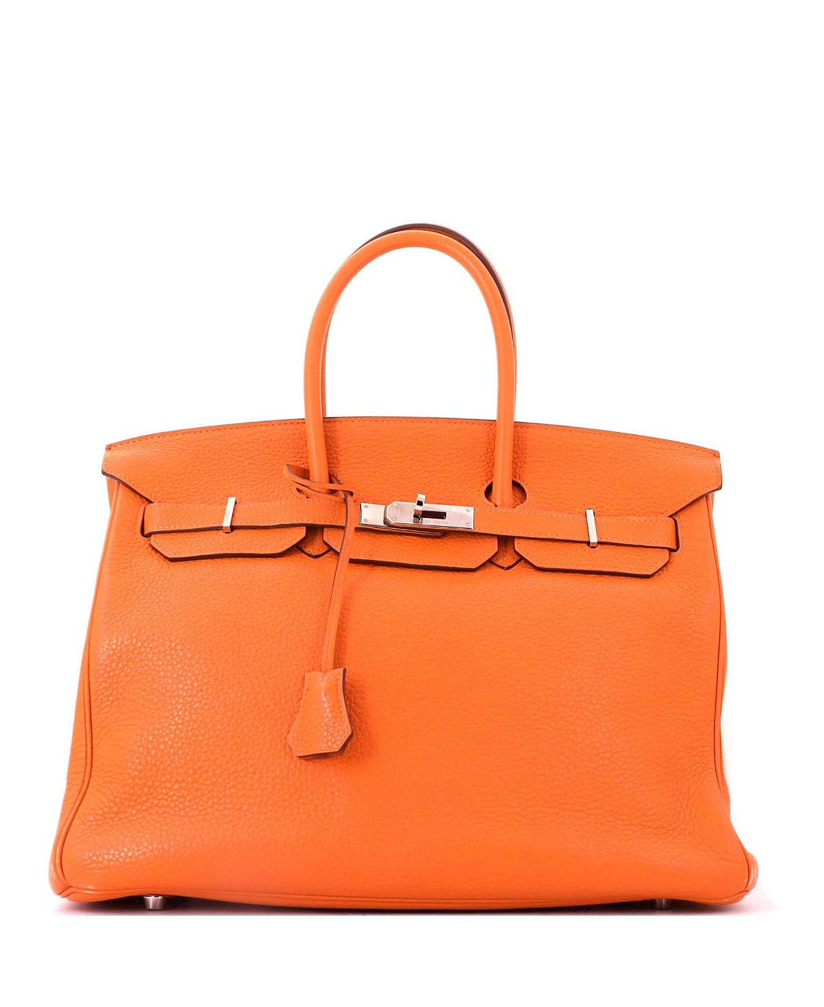 Pre-Owned HERMES Birkin 35 Handbag Orange Clemence with Palladium Hardware