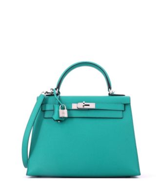 Kelly 28 Handbag Blue Epsom with Palladium Hardware