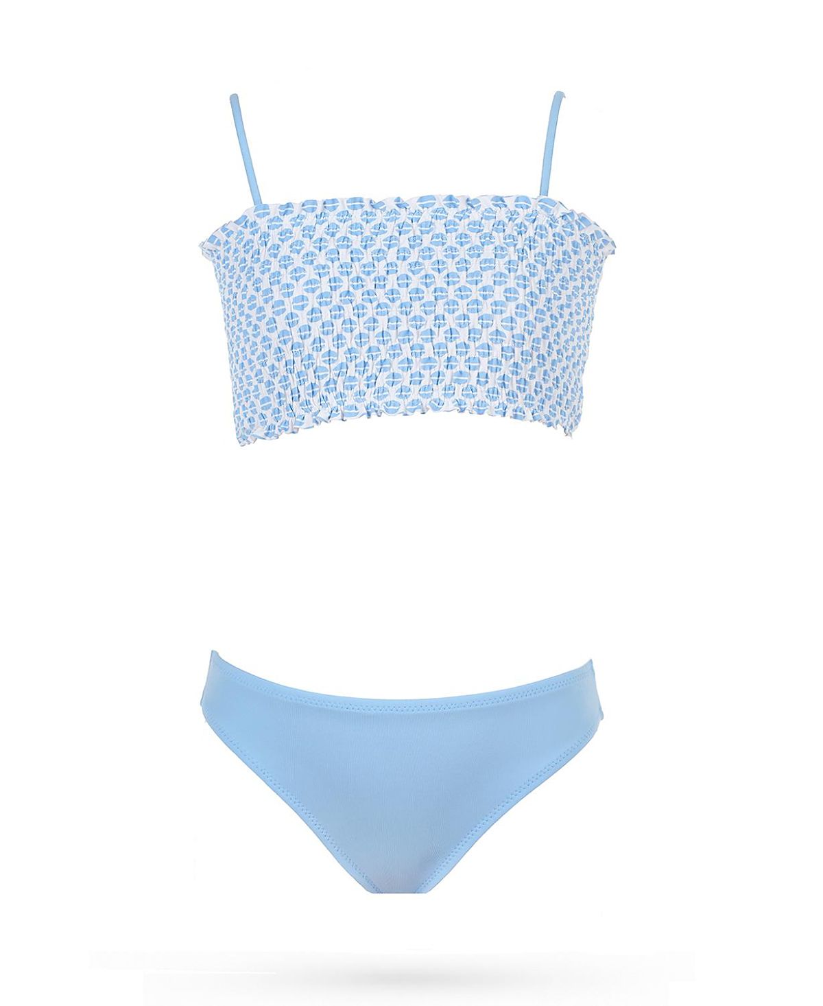 Nessi Byrd Girls' Ruched Bandeau Geometric Two-Piece Swimsuit - Little Kid, Big Kid