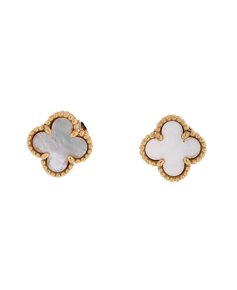 Pre-Owned Van Cleef & Arpels Sweet Alhambra Stud Earrings 18K Gold and Mother of Pearl