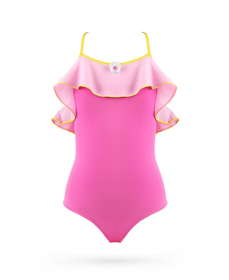 Nessi Byrd Girls' Ruffle with Hand-Knitted Flower AppliquA One-Piece Swimsuit - Little Kid, Big Kid
