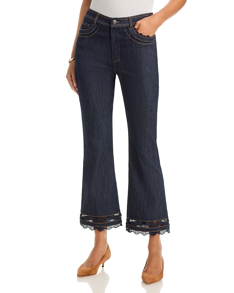 Cinq a Sept Guipure Lace Cropped Stevie Jeans in Indigo