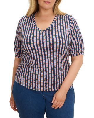 Reef Stripe Elbow Sleeve V Neck Top