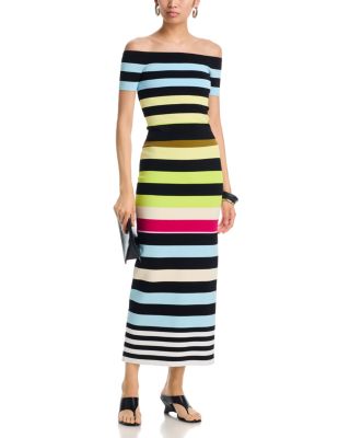 Striped Bodycon Off-The-Shoulder Top & Maxi Skirt