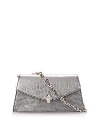 Metallic Croc Embossed Leather Shoulder Bag