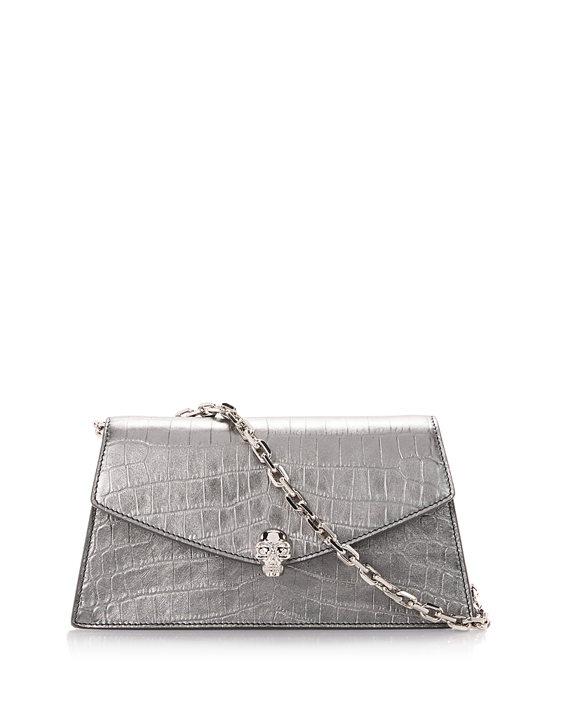 McQueen Metallic Croc Embossed Leather Shoulder Bag