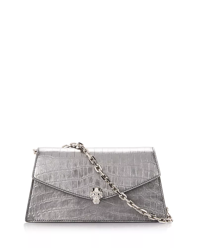 McQueen Metallic Croc Embossed Leather Shoulder Bag