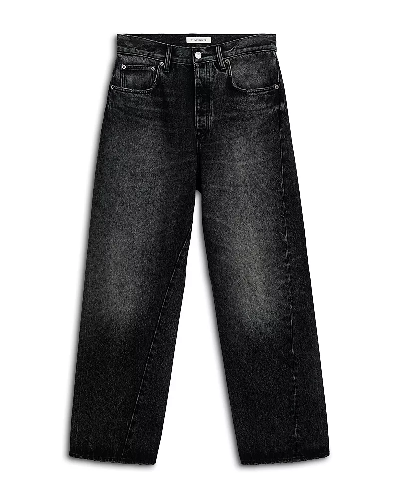 Sunflower Relaxed Fit Wide Leg Jeans in Deep Black Worn