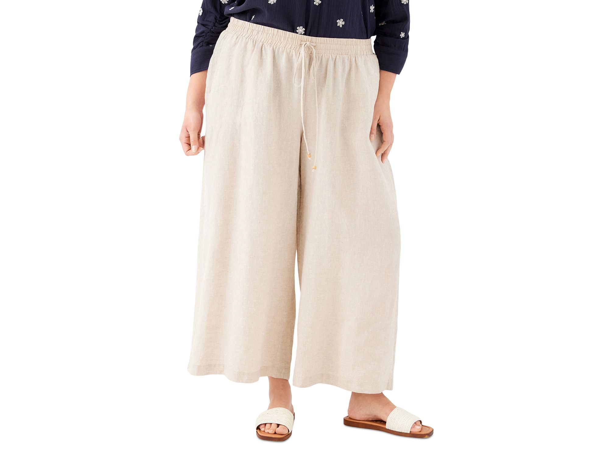 Plus Linen Drawstring Pants - Image 1