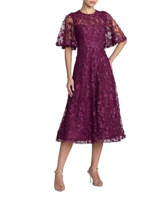 Petite Flutter Sleeve Floral Embroidered Midi Dress