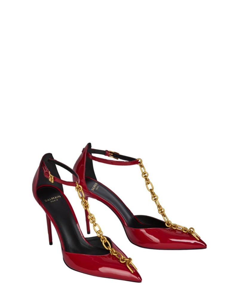 Balmain Women's Sync Patent Leather Stilettos with Pointed Toe Pumps in Red