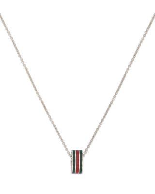 Sterling Silver Gucci Web Red & Green Enamel Ring Pendant Necklace, 17.7-19.7"