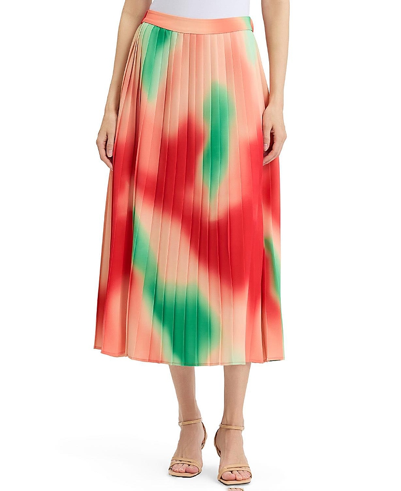 Misook Multi-Color Pleated Crepe Maxi Skirt