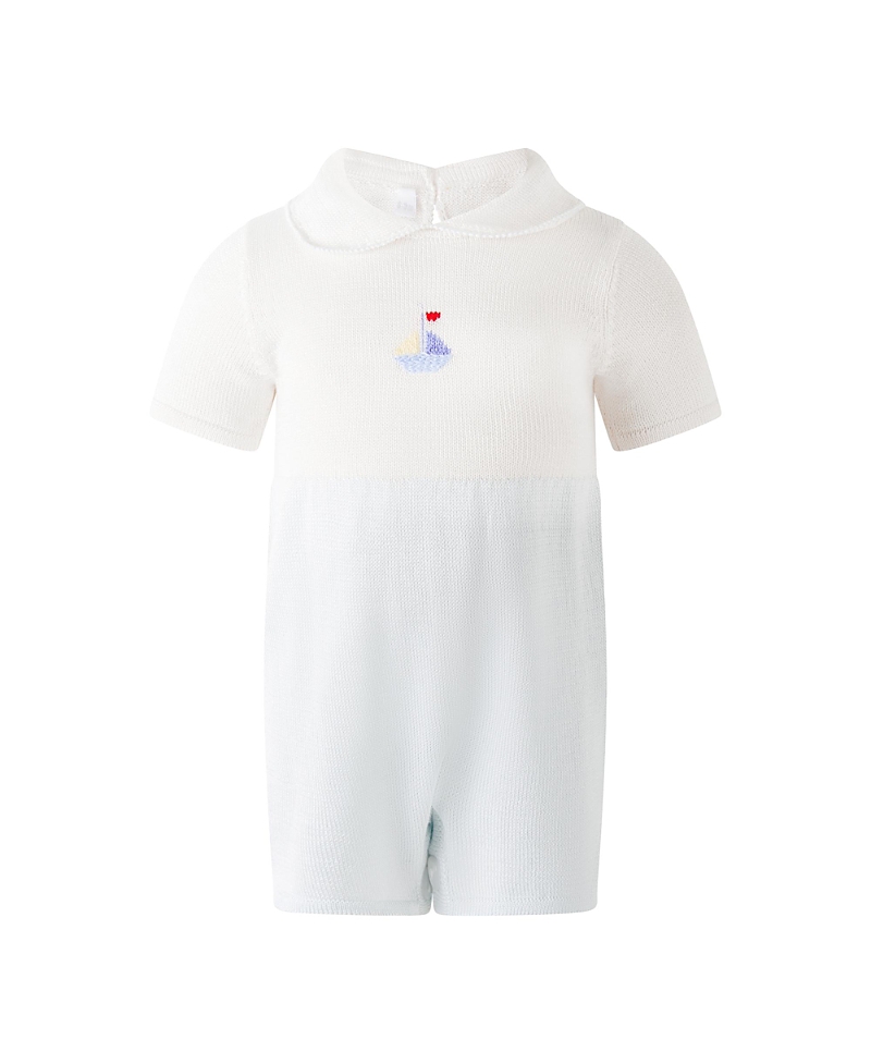 Rachel Riley Boys' Pima Sailboat Embroidered Babysuit - Baby