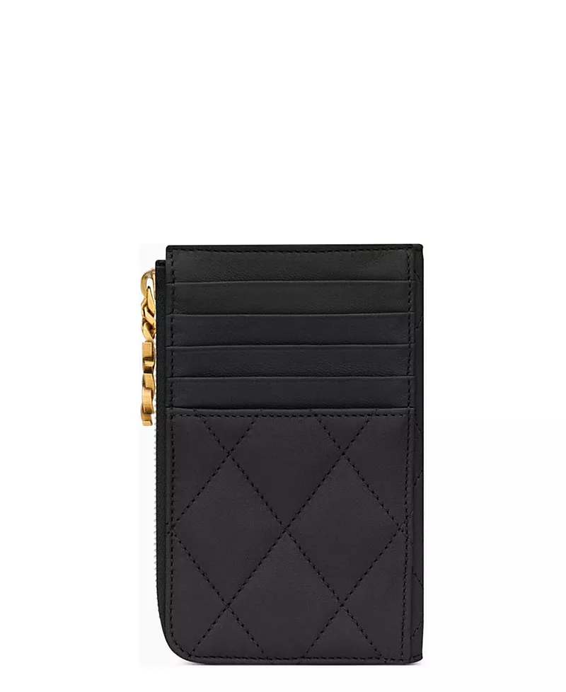 Saint Laurent Cassandre Bijou Zip Card Case in Grain De Poudre Leather