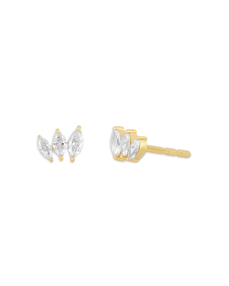 Ef Collection 14K Yellow Gold Diamond Marquis Tri Stud Earrings, 0.21 tcw
