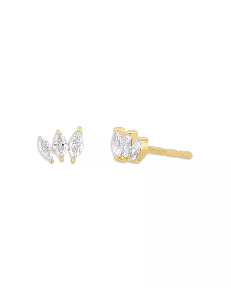 Ef Collection 14K Yellow Gold Diamond Marquis Tri Stud Earrings, 0.21 tcw