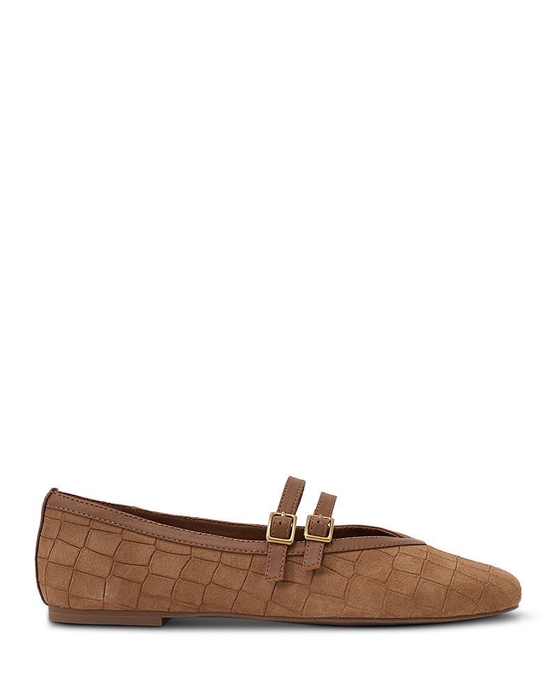 Reiss Women's Eliza Croc Embossed Suede Ballet Flats