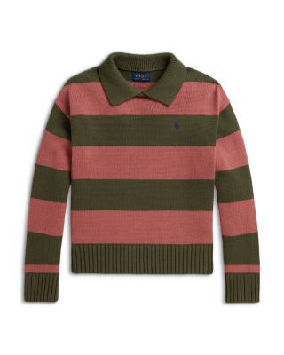 Girls' Striped Cotton Polo Sweater - Big Kid