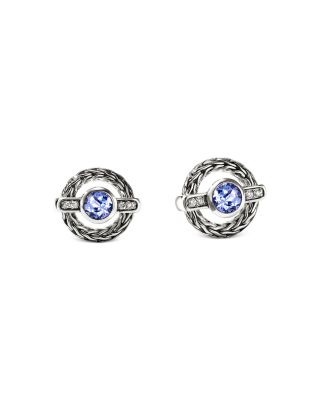Sterling Silver Icon Tanzanite & Diamond Halo Stud Earrings