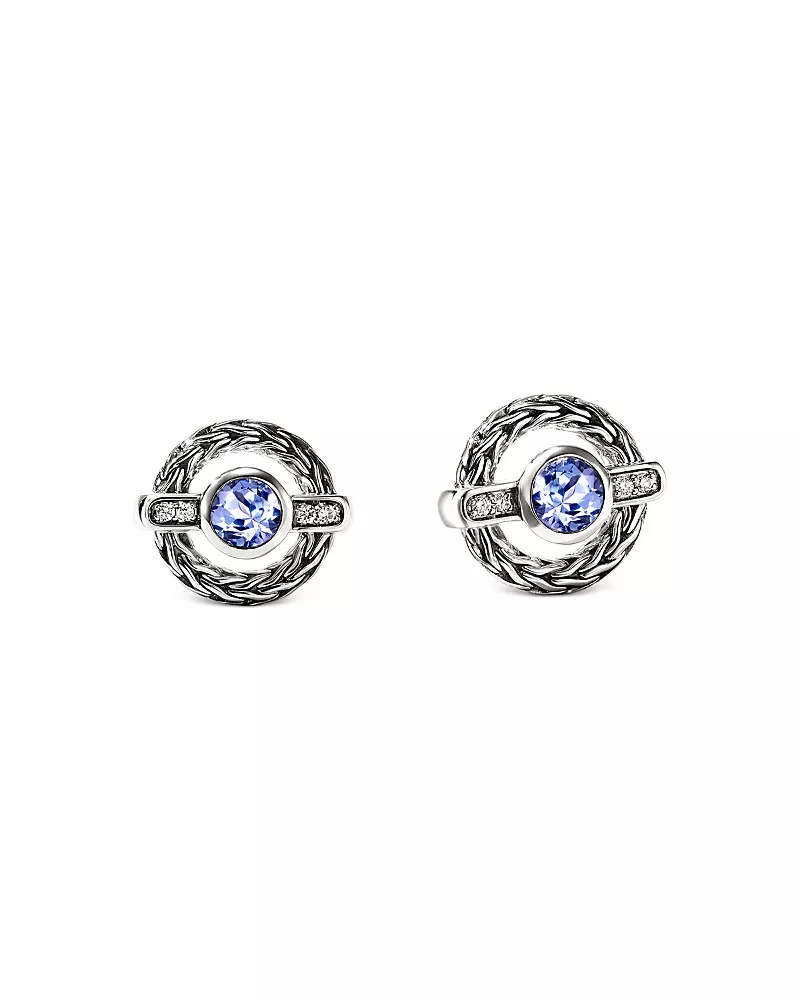 John Hardy Sterling Silver Icon Tanzanite & Diamond Halo Stud Earrings